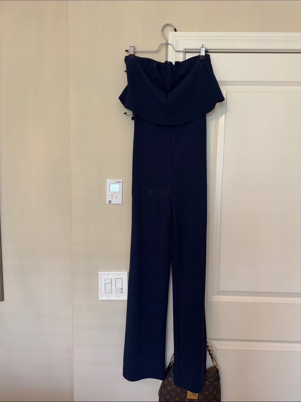 Lulu's Navy Strapless Ruffle Wide-Leg Jumpsuit